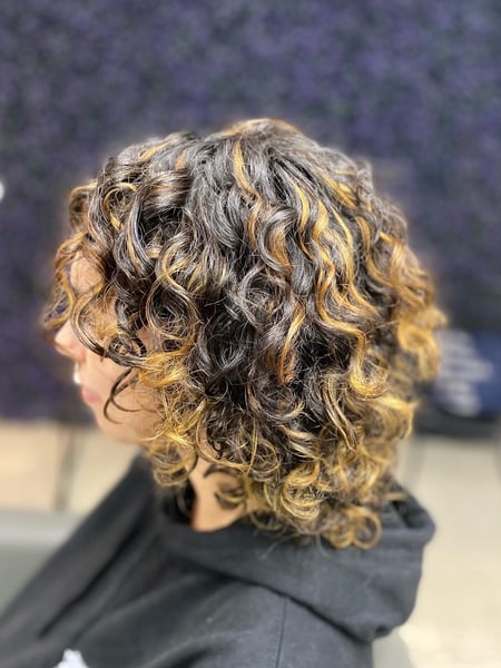 Image of  Women's Hair, Hair Color, Balayage, Blonde, Color Correction, Highlights, Hair Length, Shoulder Length, Curly, Haircuts, Layered, Curly, Hairstyles