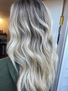 View Curls, Hairstyle, Women's Hair, Foilayage, Hair Color, Highlights, Balayage, Long Hair (Mid Back Length), Hair Length - Tracy Ingold, Salem, OR