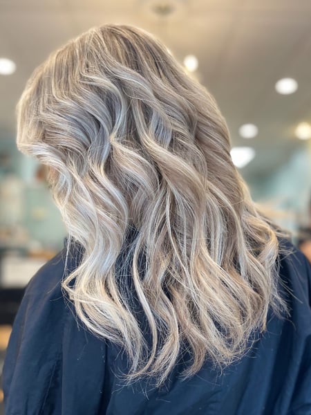 Image of  Silver, Blonde, Balayage, Hairstyles, Beachy Waves, Women's Hair, Hair Color, Highlights, Foilayage