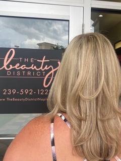 View Women's Hair, Blowout, Hair Color, Blonde, Foilayage, Highlights, Medium Length, Hair Length, Layered, Haircuts, Straight, Hairstyles - Nicole Centeno, Naples, FL