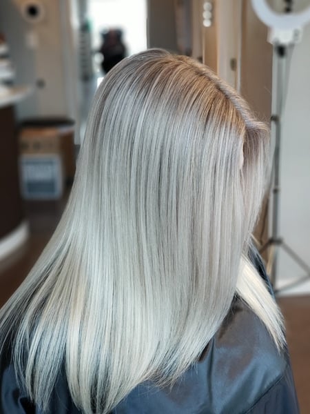 Image of  Women's Hair, Blonde, Hair Color, Highlights, Silver, Shoulder Length, Hair Length, Straight, Hairstyles