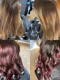 View Long Hair (Mid Back Length), Hair Length, Red, Natural Hair, Ombré, Full Color, Fashion Hair Color, Brunette Hair, Black, Balayage, Women's Hair, Hair Color, Curls, Beachy Waves, Hairstyle, Layers, Haircut - Autumn Stockton, Greenfield, IN