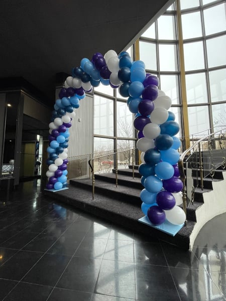 Image of  Balloon Decor, Arrangement Type, Balloon Arch, Event Type, Birthday, Graduation, Corporate Event, Colors, White, Blue, Purple, School Pride
