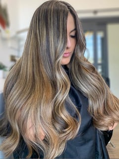 View Hair Color, Hair Length, Vintage (Hair), Blonde, Balayage, Long Hair (Mid Back Length), Hairstyle, Women's Hair - Nina Nears, San Diego, CA