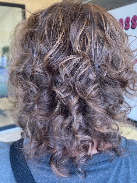 Image of  Shoulder Length, Hair Length, Women's Hair, Curly, Haircuts, Layered, Balayage, Hair Color, Curly, Hairstyles