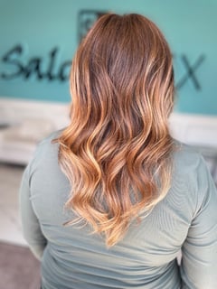 View Haircuts, Red, Ombré, Blonde, Balayage, Brunette, Hairstyles, Beachy Waves, Curly, Women's Hair, Hair Color, Highlights, Layered, Hair Length, Full Color, Medium Length, Foilayage - Alec Lamb, Cape Coral, FL