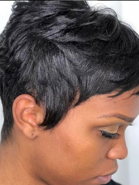 Image of  Women's Hair, Black, Hair Color, Pixie, Short Ear Length