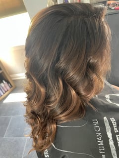 View Women's Hair, Blowout, Hair Color, Balayage, Brunette, Color Correction, Full Color, Hair Length, Long, Haircuts, Layered, Hairstyles, Curly - Autumn Stockton, Greenfield, IN