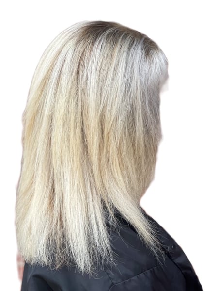 Image of  Women's Hair, Blonde, Hair Color, Shoulder Length, Hair Length, Permanent Hair Straightening