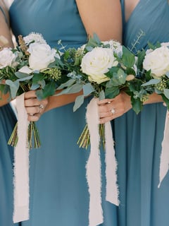 View Florist, Arrangement Type, Bouquet, Occasion, Wedding, Wedding Ceremony, Color, White, Flower Type, Rose, Scabiosa - Elizabeth Milliken, Yarmouth, MA