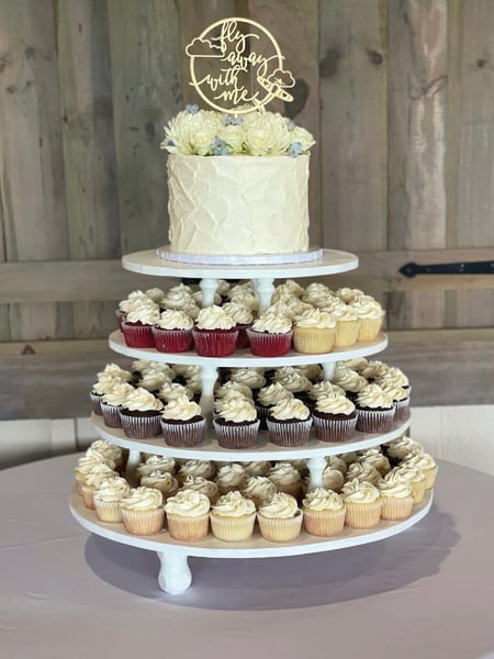 Image of  Wedding Cake, Color, Yellow, Icing Type, Buttercream, Shape, Round, Theme, Floral, Cupcakes, Occasion, Wedding, Color, White, Icing Type, Buttercream, Cakes, Occasion