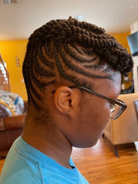 Image of  Kid's Hair, Haircut, Braiding (African American), Hairstyle, Mohawk, Updo