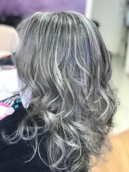Image of  Women's Hair, Hair Color, Silver, Highlights, Beachy Waves, Hairstyles