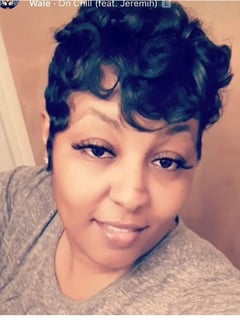 View Pixie, Hair Length, Hair Color, Black, Women's Hair, Blowout, Perm, Perm Relaxer, Hairstyles, Curly, Layered, Curly, Haircuts, Bangs, Short Ear Length - Rockie Does My Hair, Detroit, MI