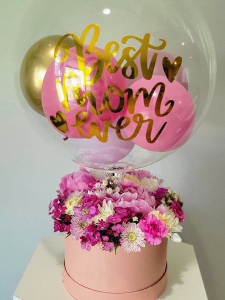 Image of  Florist, Occasion, Mother's Day, Color, White, Pink, Balloon Decor, Accents, Flowers