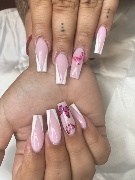 Image of  Nails, Medium, Nail Length, French Manicure, Nail Style, Accent Nail, Hand Painted, Coffin, Nail Shape