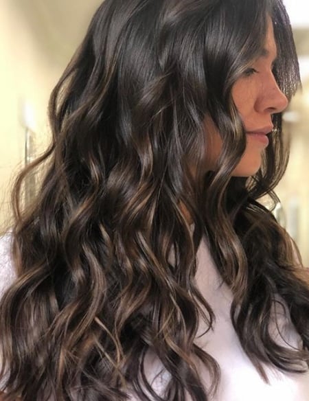 Image of  Women's Hair, Balayage, Hair Color, Brunette, Long, Hair Length, Curly, Hairstyles