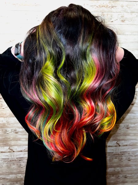 Image of  Women's Hair, Hair Color, Fashion Color, Brunette, Black, Ombré, Hair Length, Medium Length, Long, Beachy Waves, Hairstyles