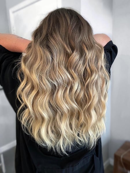 Image of  Women's Hair, Blonde, Hair Color, Color Correction, Full Color, Highlights, Long, Hair Length, Beachy Waves, Hairstyles, Hair Extensions
