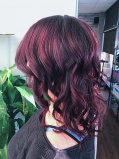 View Haircuts, Women's Hair, Layered, Curly, Blowout, Natural, Hairstyles, Curly, Red, Hair Color, Full Color, Medium Length, Hair Length, Shoulder Length - Spencer Sherrard, Frederick, MD