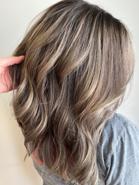 Image of  Haircuts, Women's Hair, Layered, Beachy Waves, Hairstyles, Curly, Highlights, Hair Color, Full Color, Blonde, Foilayage, Medium Length, Hair Length