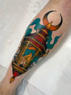 View Tattoos, Red, Blue, Calf , Neo Traditional, Tattoo Colors, Tattoo Bodypart, Tattoo Style - Erin Carson, Lawrenceville, GA