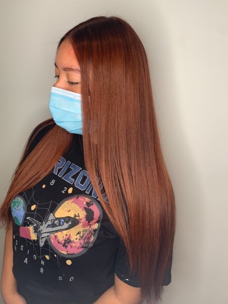 Image of  Women's Hair, Hair Color, Full Color, Long, Hair Length, Straight, Hairstyles, Keratin, Permanent Hair Straightening, Blowout