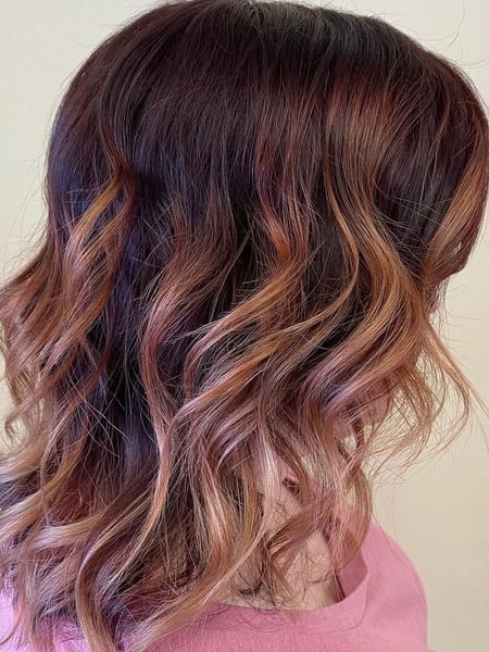 Image of  Women's Hair, Fashion Color, Hair Color, Highlights, Shoulder Length, Hair Length, Layered, Haircuts, Beachy Waves, Hairstyles