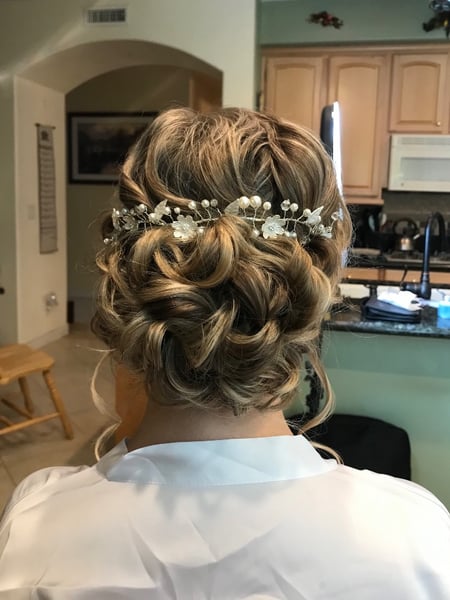 Image of  Blowout, Hairstyles, Updo, Boho Chic Braid, Beachy Waves, Curly, Women's Hair, Makeup, Bridal, Technique, Airbrush, Look, Daytime, Evening, Bridal, Glam Makeup, Vintage