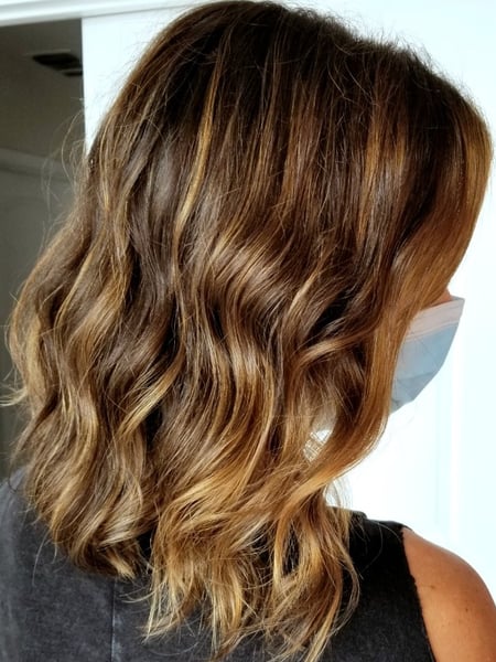 Image of  Women's Hair, Balayage, Hair Color, Brunette, Foilayage, Color Correction, Shoulder Length, Hair Length, Layered, Haircuts, Beachy Waves, Hairstyles, Natural, Weave