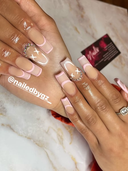 Image of  Manicure, Nails, Short, Nail Length, XXL, Nail Art, Nail Style, Accent Nail, Ombré, Stickers, Mix-and-Match, Hand Painted, White, Nail Color, Matte, Beige, Pink, Gel, Nail Finish, Acrylic, Coffin, Nail Shape