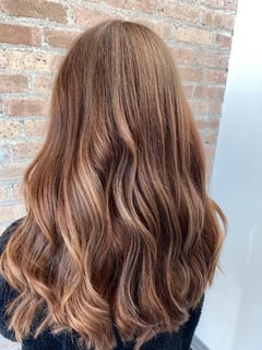 View Women's Hair, Hair Color, Brunette, Red, Medium Length, Hair Length, Curly, Haircuts, Beachy Waves, Hairstyles, Color Correction - Sofia Alam, Hinsdale, IL