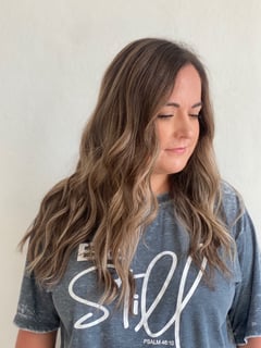 View Foilayage, Blonde, Brunette, Balayage, Hair Color, Blowout, Women's Hair, Long, Hair Length, Highlights - Amber Gomez, Nashville, TN