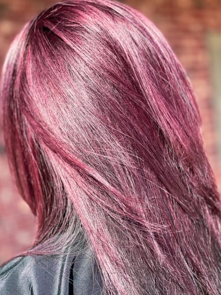 Image of  Women's Hair, Hair Color, Brunette, Red, Medium Length, Hair Length, Permanent Hair Straightening