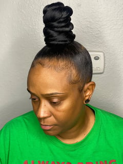 View Black, Hair Color, Women's Hair, Updo, Hairstyles, Straight, Natural, Protective, Silk Press, Permanent Hair Straightening - Faith Ferguson, Houston, TX