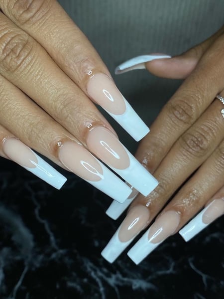 Image of  Nails, Manicure, Long, Nail Length, Acrylic, Nail Finish, White, Nail Color, French Manicure, Nail Style, Coffin, Nail Shape