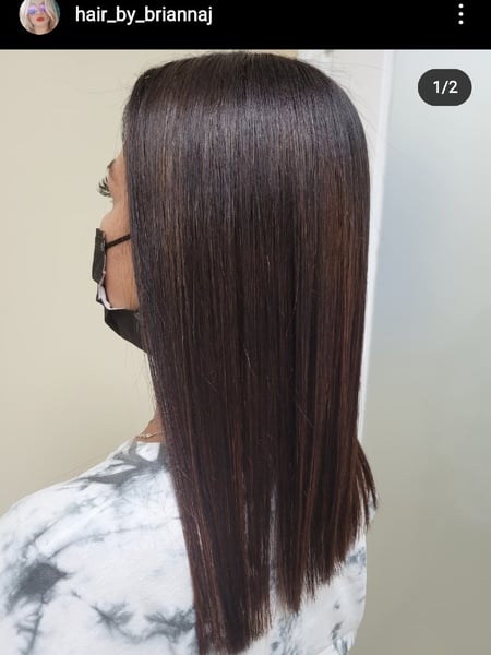 Image of  Blunt, Haircuts, Women's Hair, Keratin, Permanent Hair Straightening, Blowout, Straight, Hairstyles, Ombré, Hair Color, Balayage, Brunette, Foilayage, Shoulder Length, Hair Length