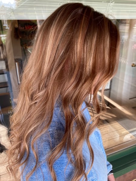 Image of  Layered, Haircuts, Women's Hair, Hairstyles, Beachy Waves, Curly, Red, Hair Color, Blonde, Highlights, Foilayage