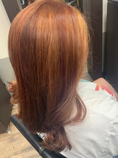Image of  Women's Hair, Hair Color, Color Correction, Red, Highlights, Full Color, Long, Hair Length, Layered, Haircuts