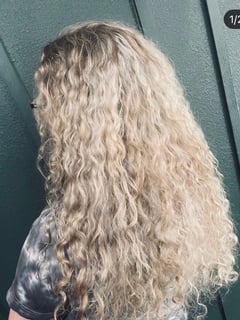 View Hair Color, Haircuts, Curly, Long, Hair Length, Blonde, Women's Hair - Chloe McEachron, Stockton, CA