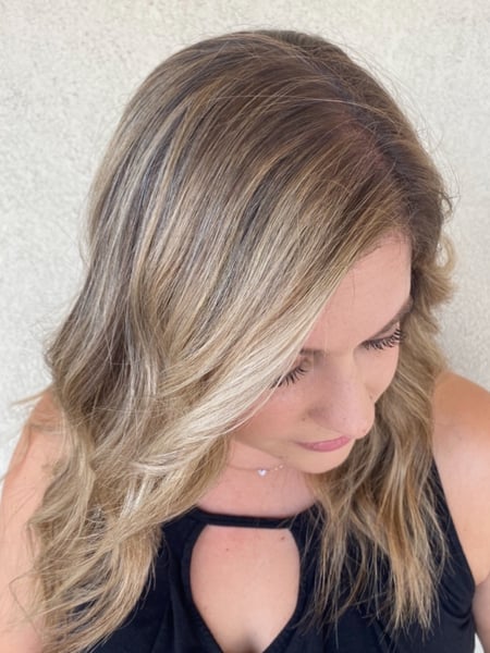 Image of  Women's Hair, Hair Color, Blonde, Foilayage, Highlights, Long, Hair Length, Medium Length, Haircuts, Shoulder Length, Layered, Hairstyles, Beachy Waves, Curly, Hair Extensions