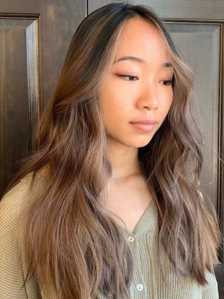 Image of  Women's Hair, Balayage, Hair Color, Black, Blonde, Brunette, Foilayage, Highlights, Ombré, Medium Length, Hair Length, Long, Blunt, Haircuts, Beachy Waves, Hairstyles