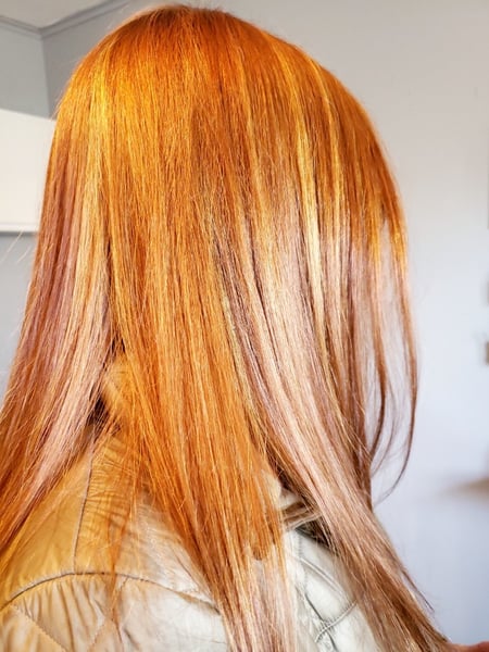 Image of  Women's Hair, Red, Hair Color, Highlights, Balayage, Medium Length, Hair Length, Haircuts, Layered, Straight, Hairstyles