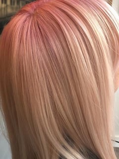 View Shoulder Length, Women's Hair, Blonde, Hair Color, Fashion Color, Bangs, Haircuts, Straight, Hairstyles - Monica , New York, NY