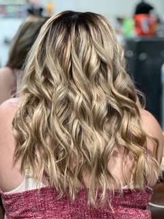 View Curly, Hair Length, Medium Length, Blonde, Hair Color, Highlights, Hairstyles, Beachy Waves, Women's Hair, Haircuts - Izabella Miller, Santa Clara, CA