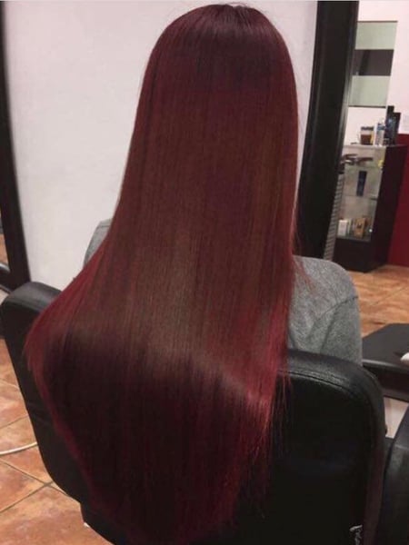 Image of  Keratin, Permanent Hair Straightening, Women's Hair, Natural, Hairstyles, Red, Hair Color, Full Color, Long, Hair Length