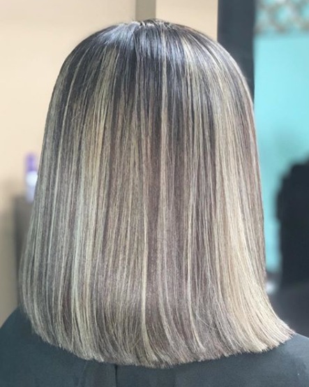 Image of  Women's Hair, Balayage, Hair Color, Silver, Shoulder Length, Hair Length, Blunt, Haircuts, Straight, Hairstyles