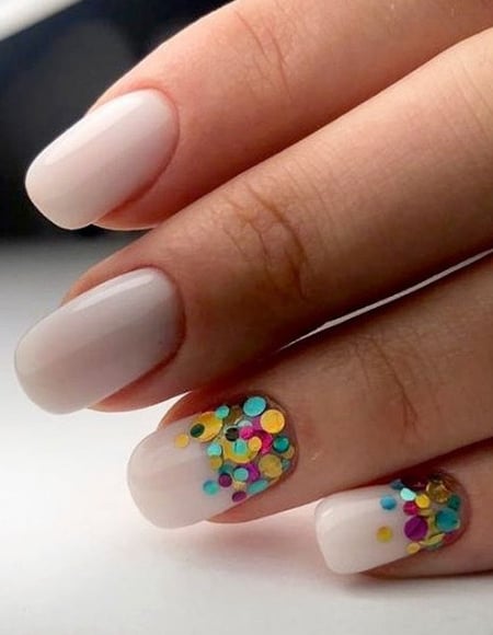 Image of  Nails, Nail Color, Manicure, Glitter, White, Square, Nail Shape, Accent Nail, Nail Style