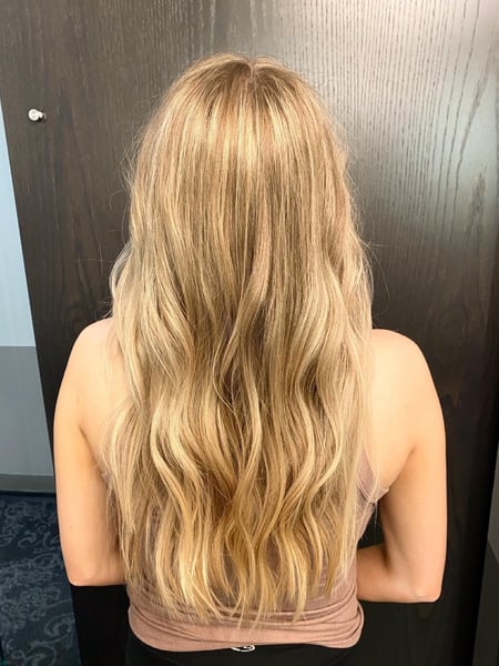 Image of  Women's Hair, Blowout, Foilayage, Hair Color, Highlights, Long Hair (Mid Back Length), Hair Length, Layers, Haircut, Beachy Waves, Hairstyle