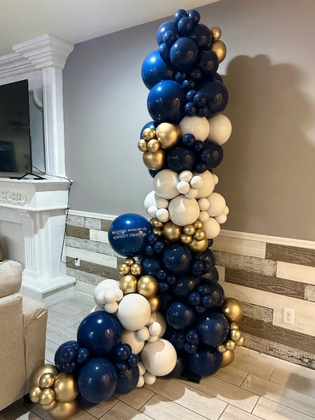 Image of  Balloon Decor, Arrangement Type, Balloon Garland, Colors, Gold, Blue, Accents, Characters, Balloon Column